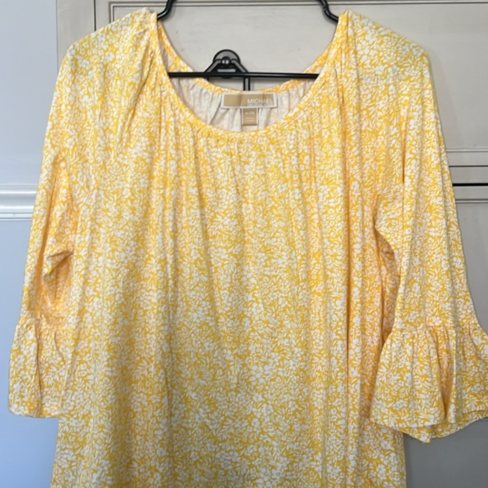Michael Kors Yellow Floral Scoop Neck Blouse